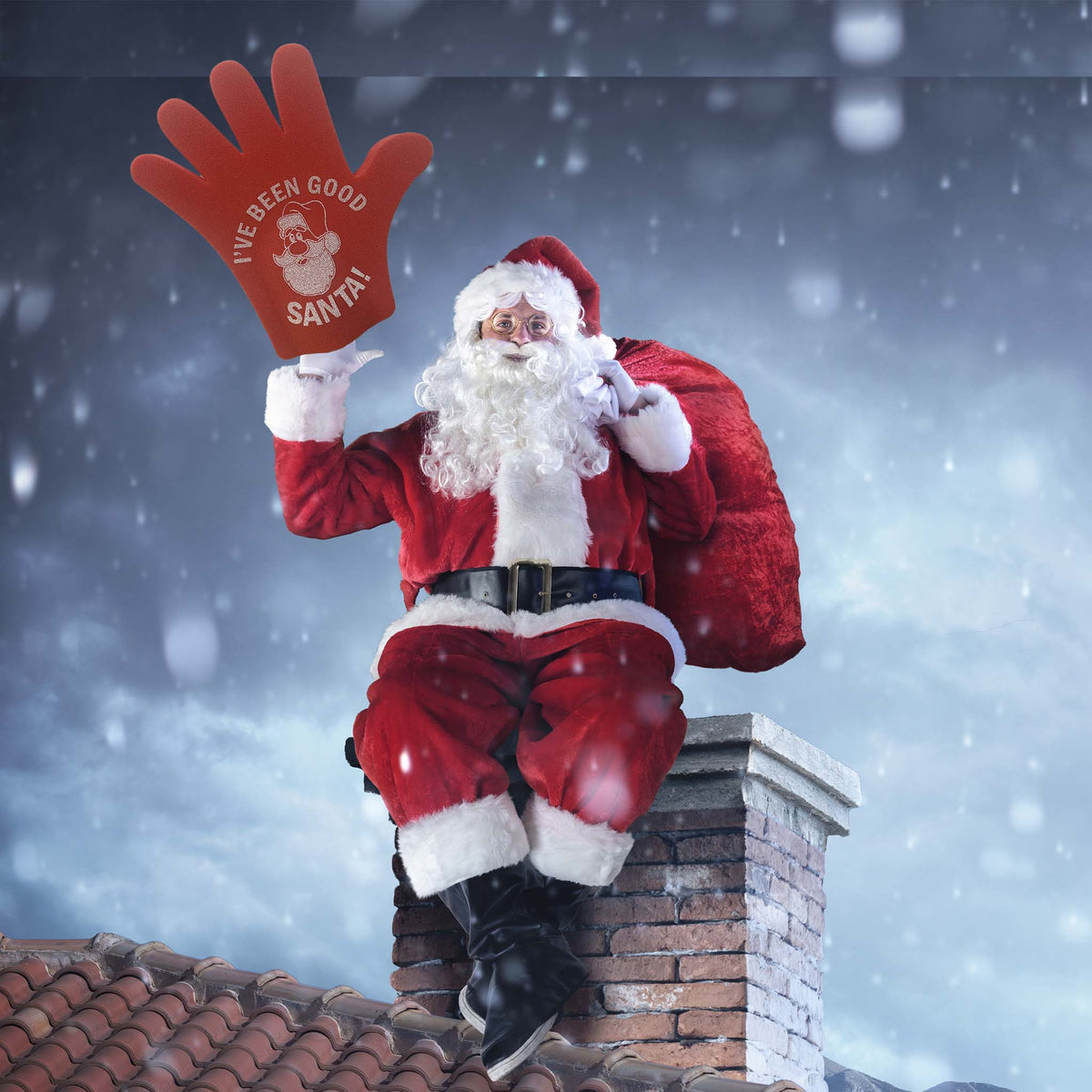 santa on Chimney with Ive been good foam hand