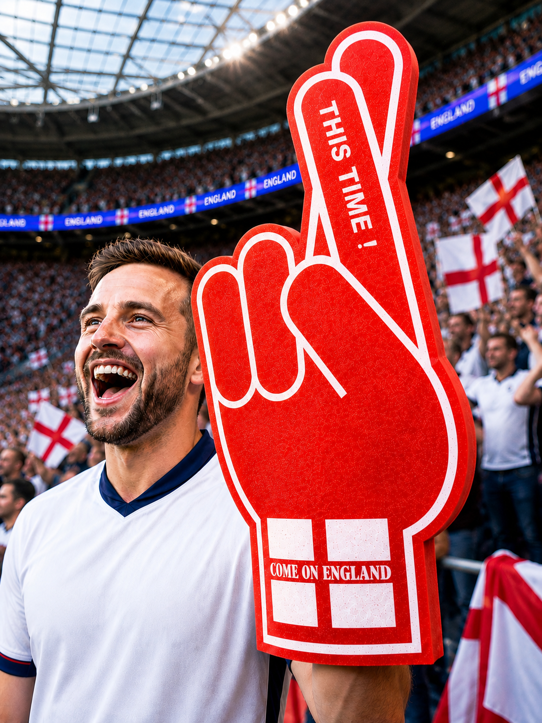 England Foam Hand Fingers Crossed – Giant 56cm Football Supporter Hand