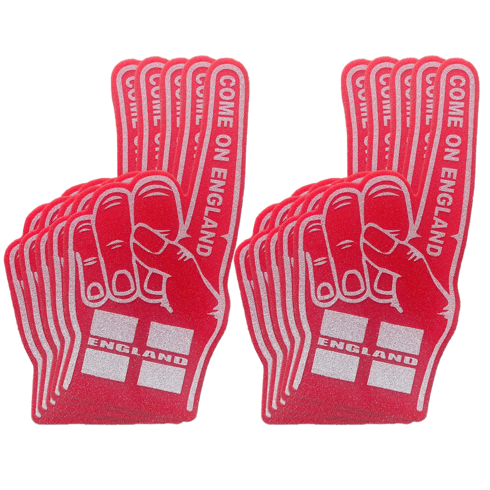 Come On England Foam Pointy Finger Red Pack of 10 | Giant 56cm Football Supporter Hands | UK Made