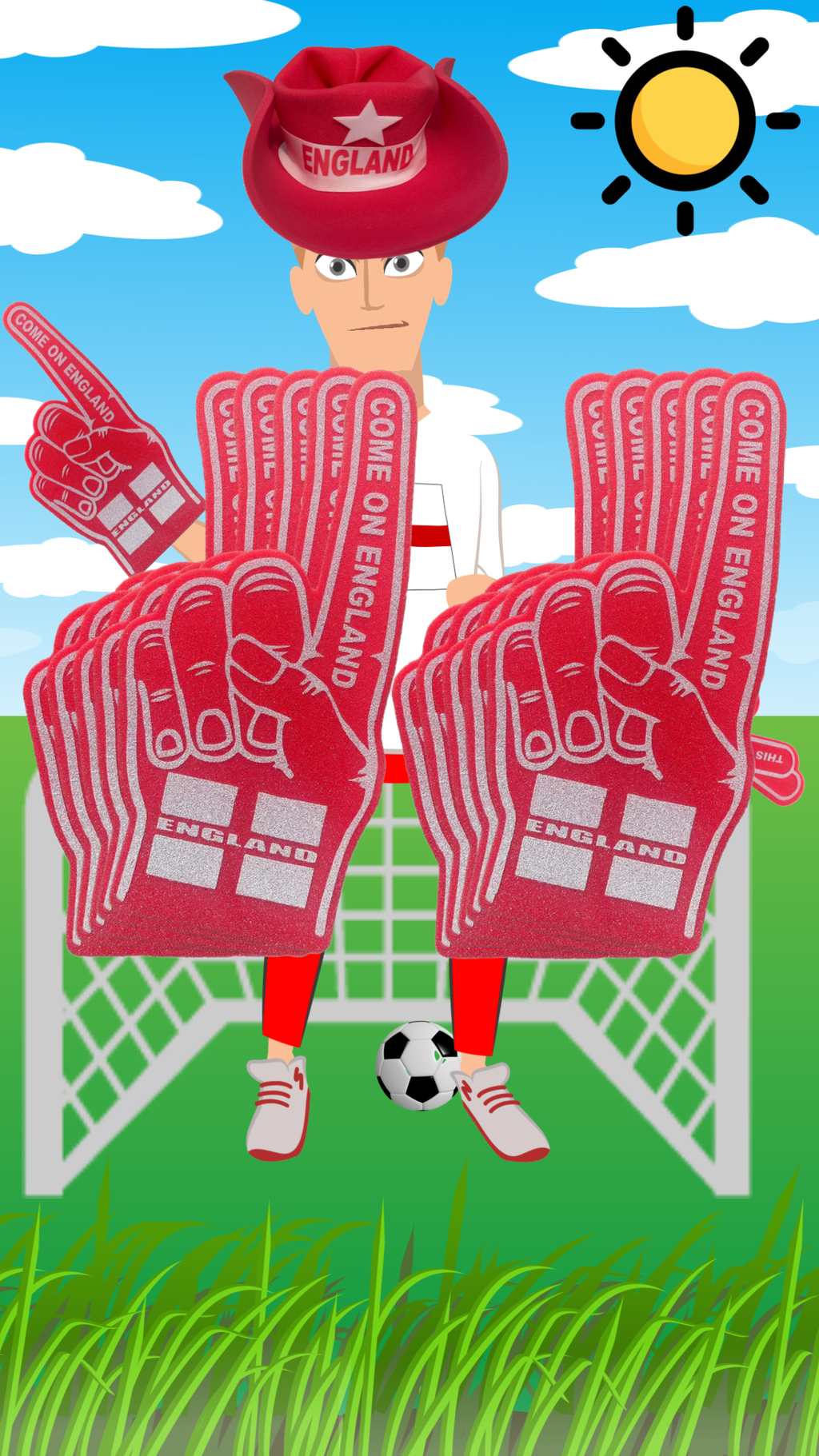 Come On England Foam Pointy Finger Red Pack of 10 | Giant 56cm Football Supporter Hands | UK Made